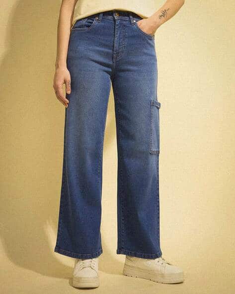 FLYING MACHINE Women Mid-Washed Wide-Leg Jeans