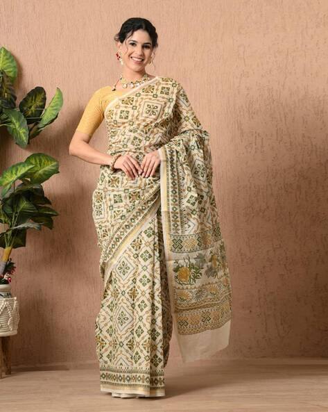Indie Picks Cotton Printed Saree With Unstitched Blouse