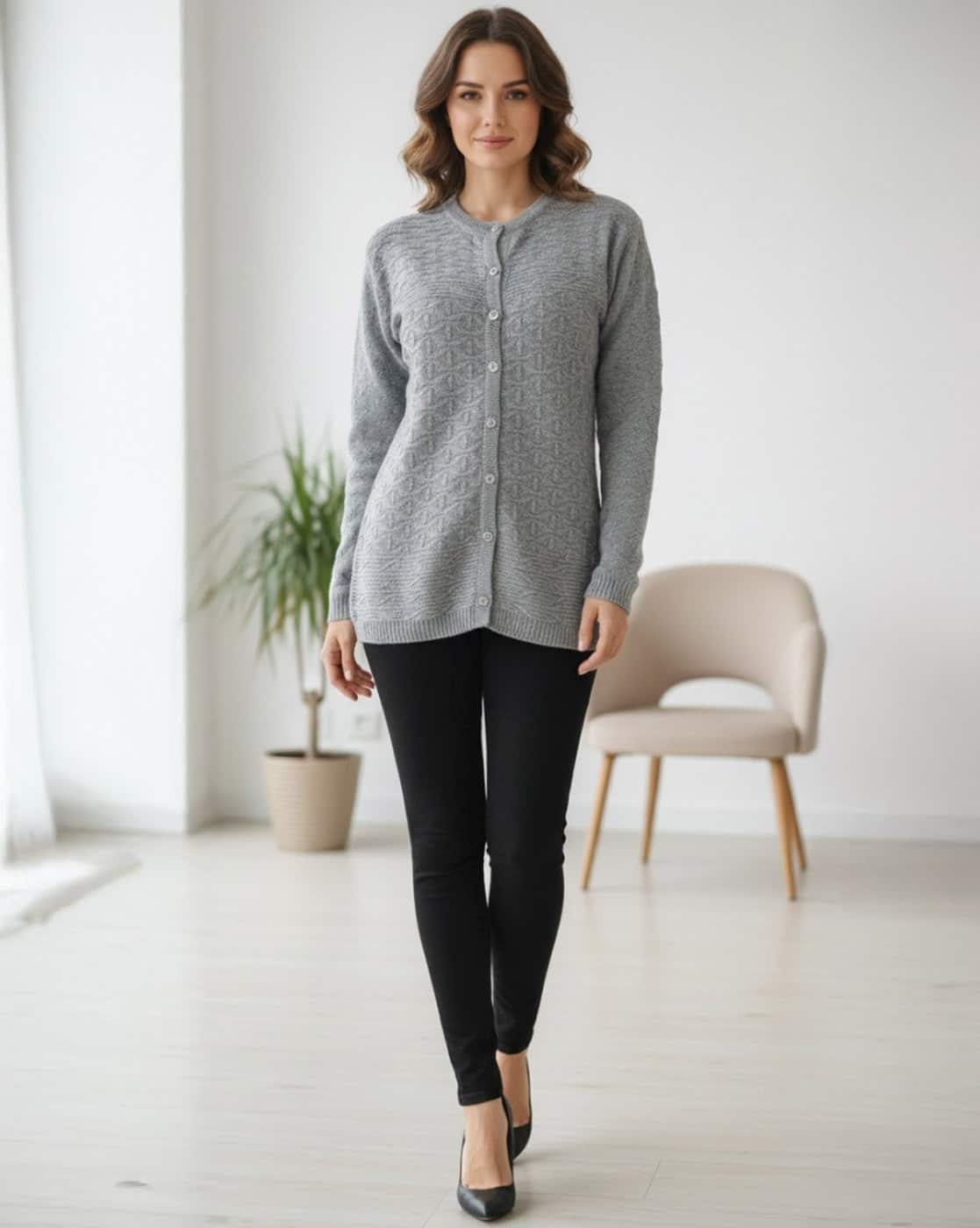 MUHURATAM Women Round-Neck Cardigan with Button Closure — image 1 of 5