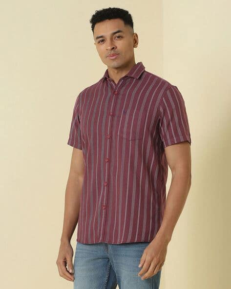 ALLEN SOLLY Men Striped Regular Fit Shirt with Spread Collar