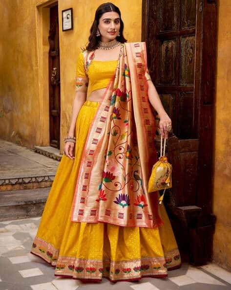 LOOKNBOOK ART Women Flared Lehanga with Choli & Floral Woven Dupatta