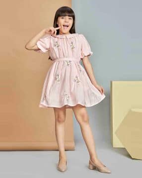 peppermint Girls Embroidered Fit & Flare Dress with Belt-picture-44