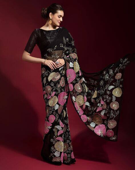 Indie Picks Embroidared Sequined Saree