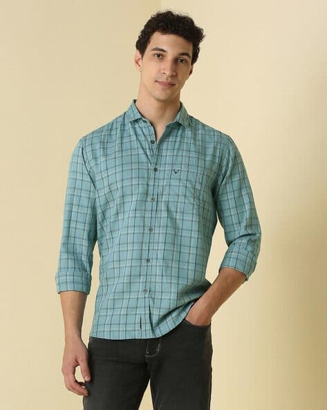 ALLEN SOLLY Men Checked Regular Fit Shirt with Spread Collar