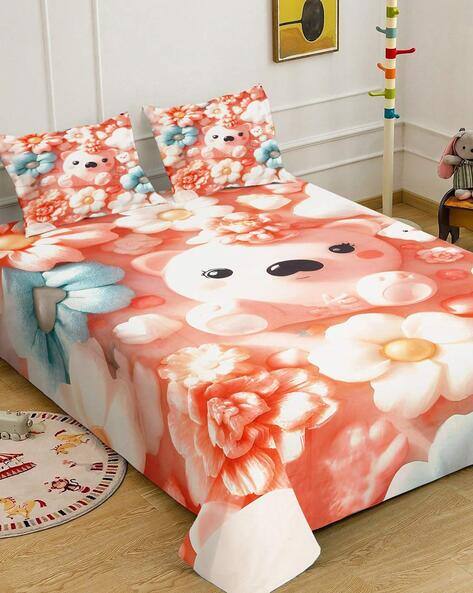 KLOTTHE Printed Cotton Blend Bedsheet with 2 Pillow Covers