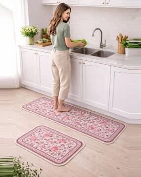aazeem Set of 2 Floral Print Kitchen Rugs-picture-40