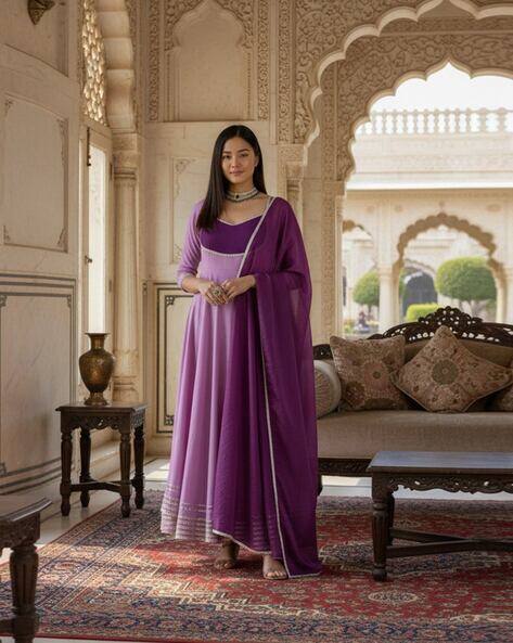 SVARAA Women Striped Anarkali Kurta Set