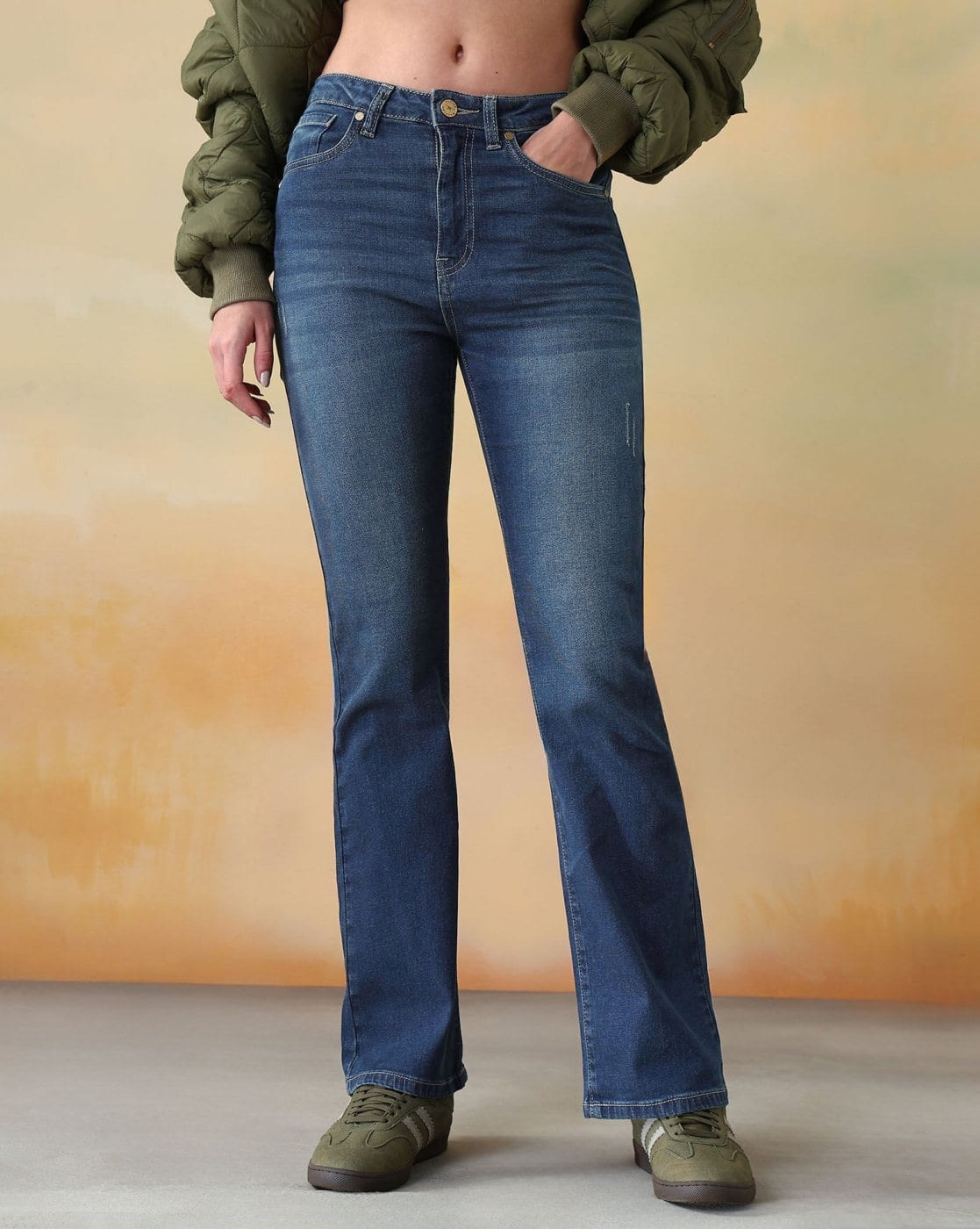 FLYING MACHINE High Rise Skinny Bootcut Fit Jeans (Blue)