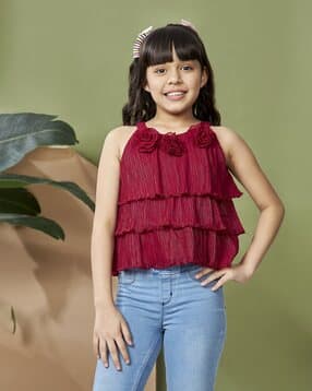 Girls Floral Applique Tiered Top-image-39