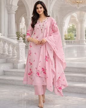 myrie Women Floral Print Straight Kurta Set with Dupatta-picture-43