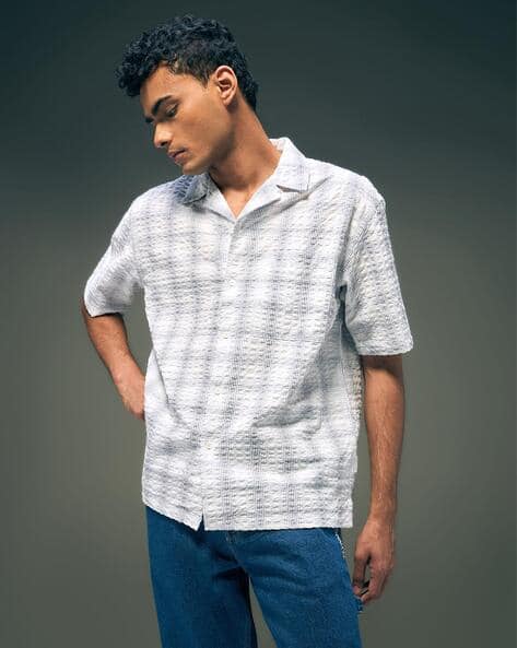 Men Oversized Fit Seersucker Shirt