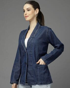 Women Regular Fit Denim Trench Coat