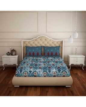 spaces 144 TC Floral Print Double Bedsheet with Pillow Covers-picture-26