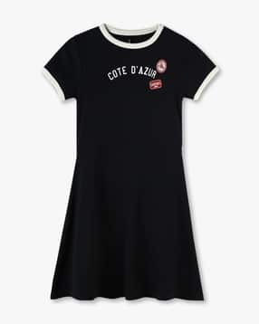 Girls Typographic Print Skater Dress-image-9
