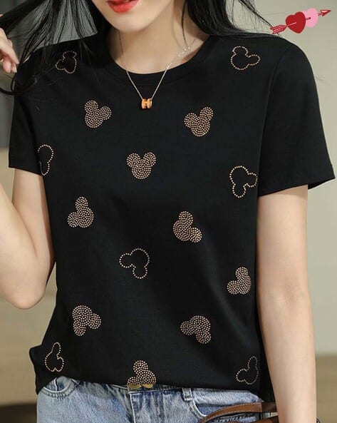 Buda Jeans Co Women Embellished Crew-Neck T-Shirt