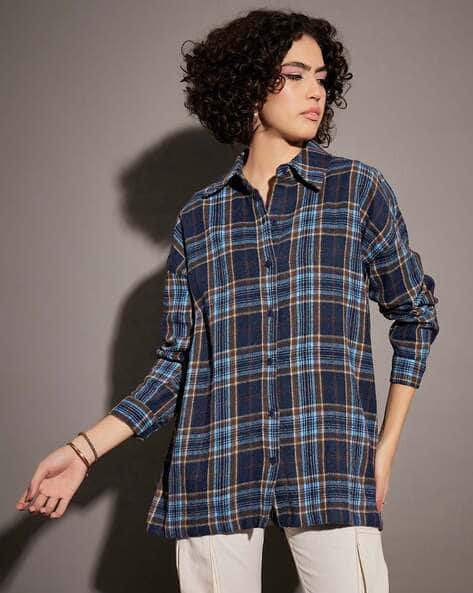 Sassafras Women Checked Oversized Fit Cotton Shirt