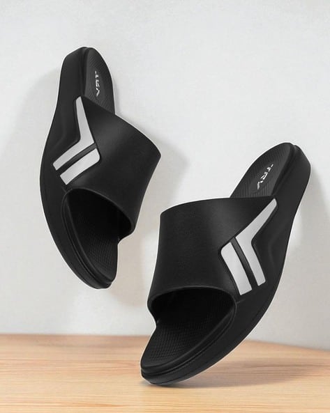 TRV Men Brand Print Open-Toe Slides