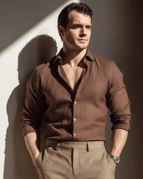 Men Regular Fit Shirt with Spread Collar