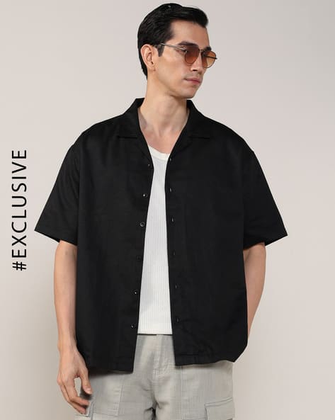 Alpha Tribe Men Cuban Collar Half Sleeves Shirt