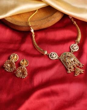 biba Women Gold-Plated Stone-Studded Necklace & Earrings Set-picture-12