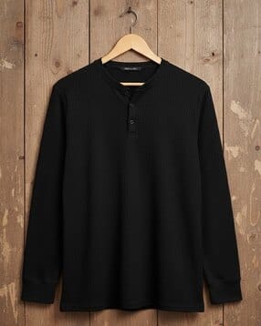 Men Regular Fit Henley-Neck T-Shirt