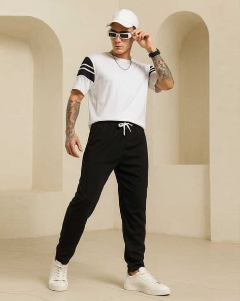 Men Straight Fit Joggers with Elasticated Drawstring Waist