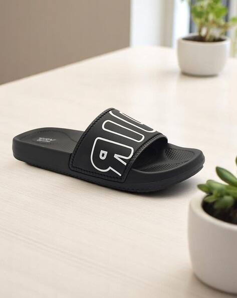 TRV Men Typographic Print Open-Toe Slides