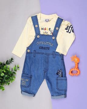 Printed Knit-Denim Round Neck Coordinated Sets -image-5
