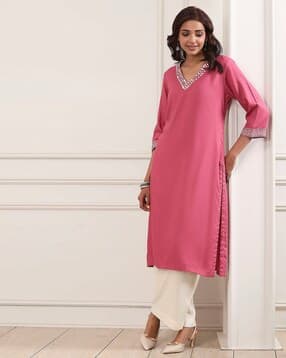biba Women Embroidery Straight Kurta-picture-48