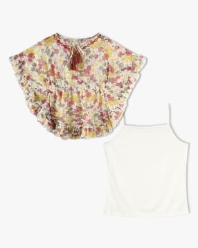 point cove Girls Floral Print Kaftan with Spaghetti-picture-34