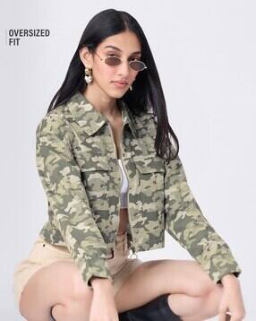 the souled store Women Camouflage Print Regular Fit Bomber Jacket-picture-22