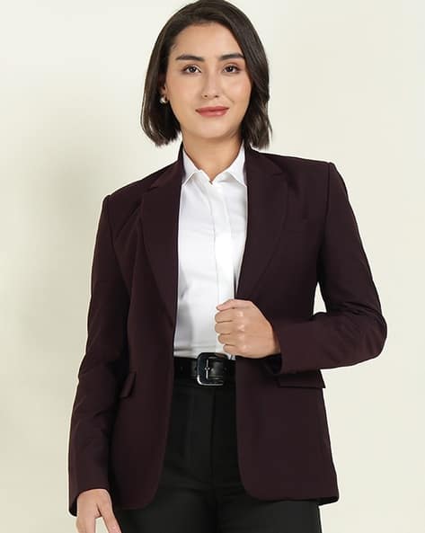 Women Single-Breasted Blazer with Flap Pockets