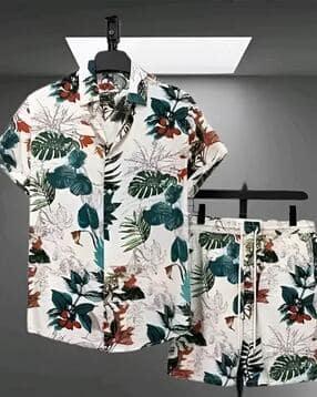 alpha tribe Men Tropical Print 2-Piece Shirt & Shorts Co-Ord Set-picture-43