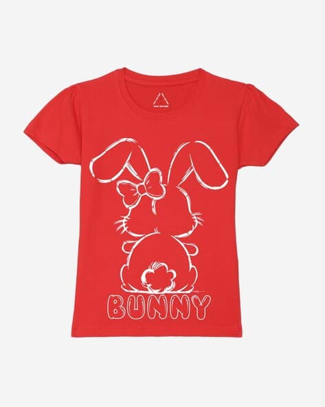 Wear Your Mind Girls Regular Fit Bunny Print Round-Neck T-Shirt