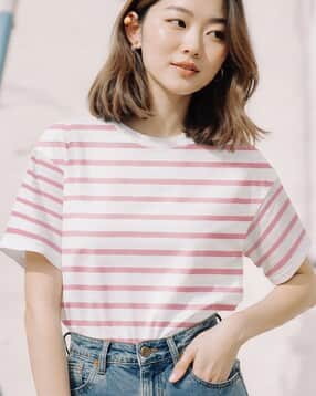togs & terre Women Striped Oversized Fit Crew-Neck T-Shirt-picture-39