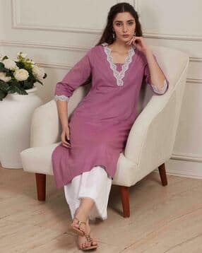 biba Women Striped V-Neck Straight Kurta-picture-32