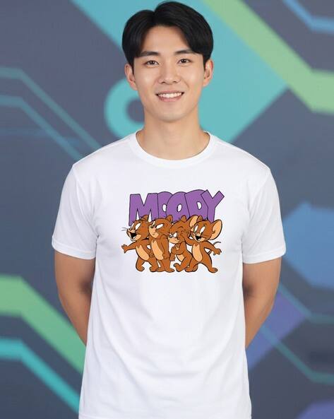 Greylongg Men Jerry Print Regular Fit Round-Neck T-Shirt