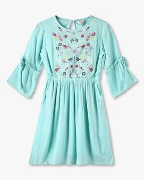 Girls Embroidered Fit & Flare Dress-image-18
