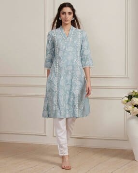 biba Women Floral Embroidered A-Line Kurta-picture-14