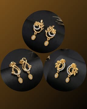 brado jewellery Women Set of 3 Gold-Plated Stone-Studded Stud Earrings-picture-19