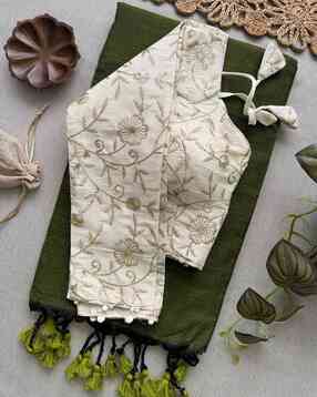 Women Cotton Saree with Ready-To-Wear Embroidered Blouse