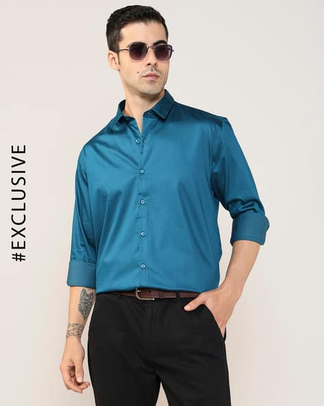 Alpha Tribe Men Spread-Collar Slim Fit Shirt