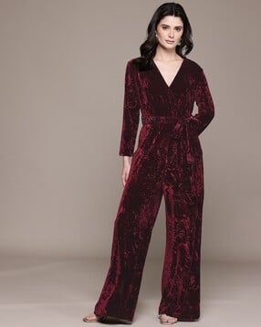 label ritu kumar Women V-Neck Velvet Jumpsuit-picture-12