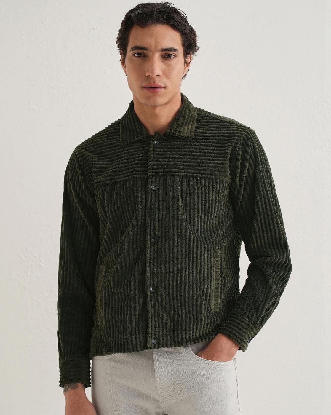 BANANA CLUB Men Regular Fit Classic Shacket For Men (Olive, S)