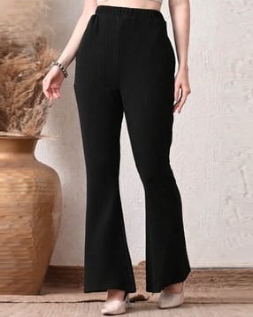Women High-Rise Ribbed Wide Leg Trousers