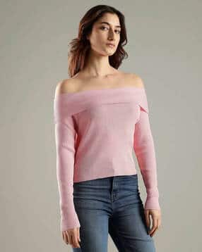 Slim Fit Viscose Off-Shoulder Neck Sweater-image-3