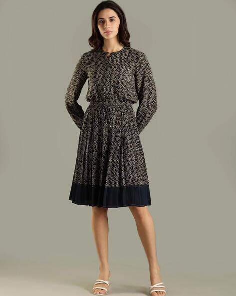 TOMMY HILFIGER Polyester Band Collar A-Line Dress