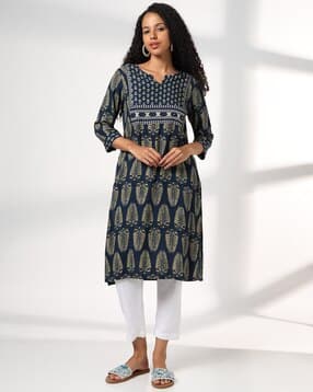 siyahi Women Leaf Print Straight Kurta-picture-28
