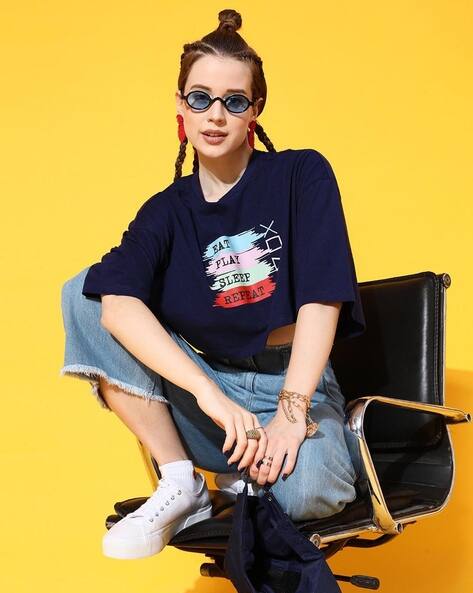 STREET9 Women Boxy Fit Printed T-Shirt