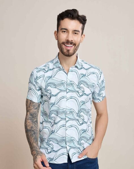 Buda Jeans Co Men Printed Regular Fit Shirt with Spread Collar